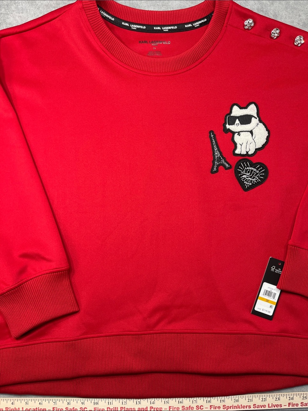 Karl Lagerfeld Paris Choupette Cat Sweatshirt Red 3X NWT Rhinestone‎